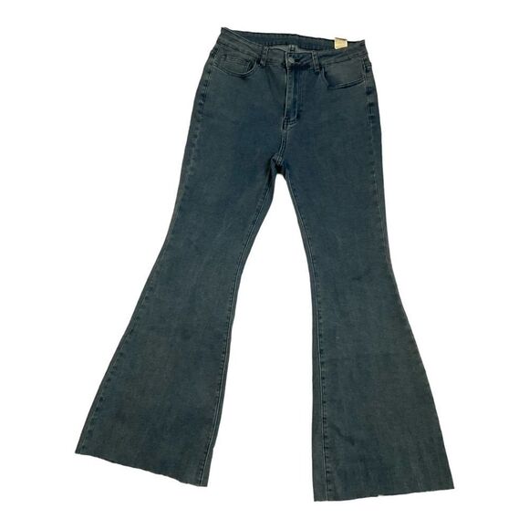 SHEIN Women’s Blue High-Rise Frayed Flare Jeans Size 32 - Picture 8 of 13